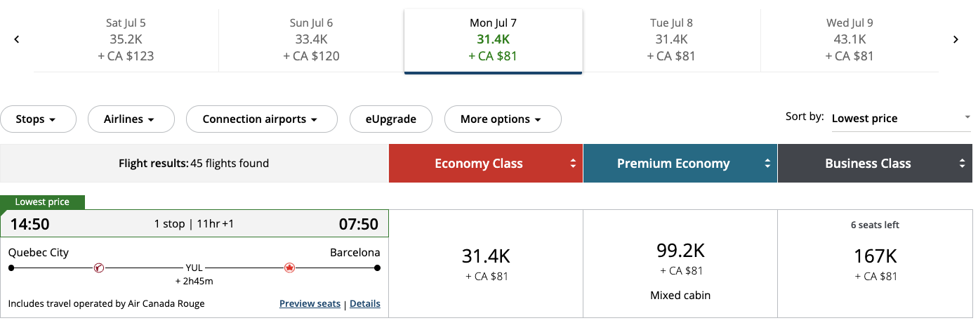 Aeroplan&nbsp;: 10 destinations to go with 55,000 Aeroplan points - YQB YUL FR