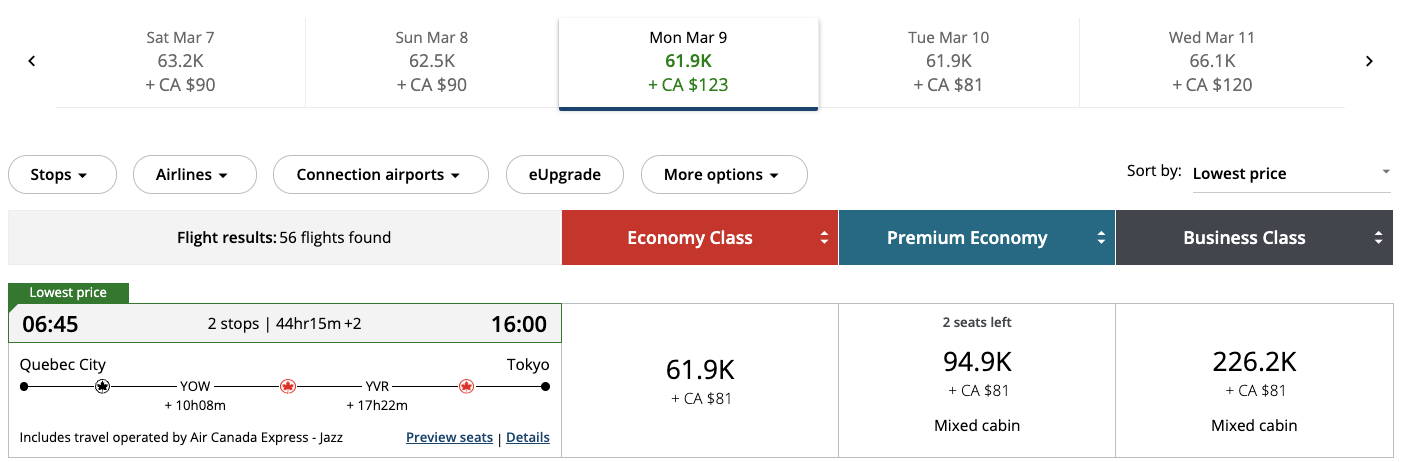 Aeroplan&nbsp;: 10 destinations to go with 55,000 Aeroplan points - YQB NRT FR