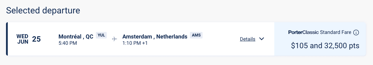 15 Destination Ideas for Travelling with 50,000 VIPorter Points - YUL AMS 32,5k FR