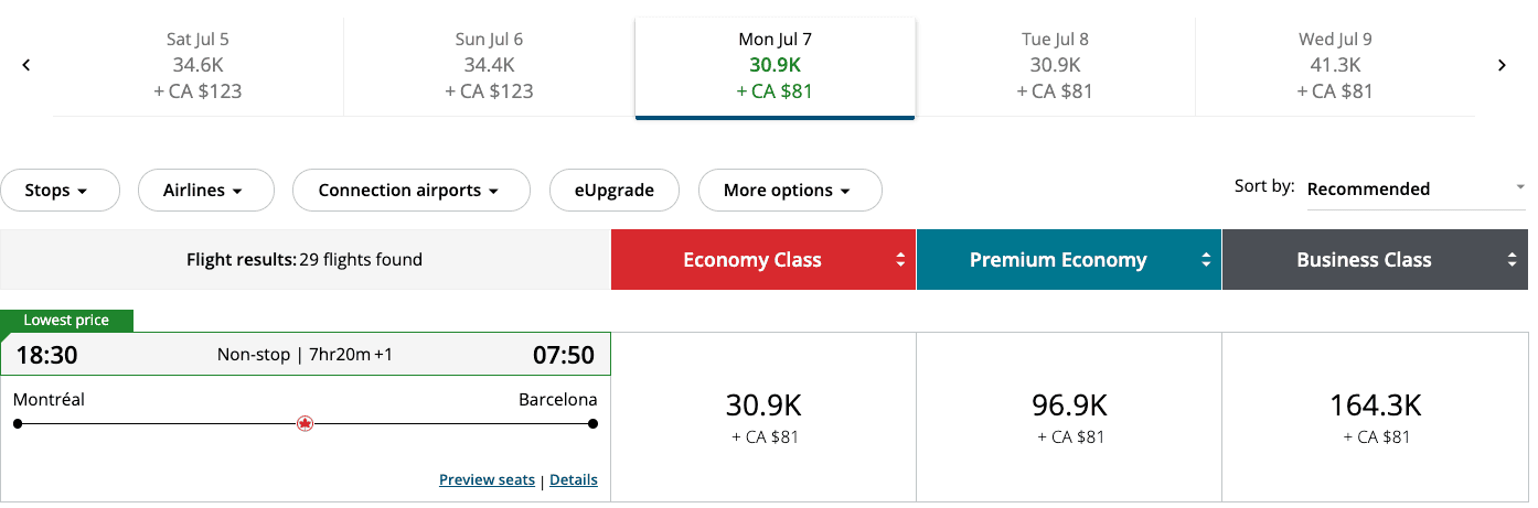 Aeroplan&nbsp;: 10 destinations to go with 55,000 Aeroplan points - YUL BCN FR