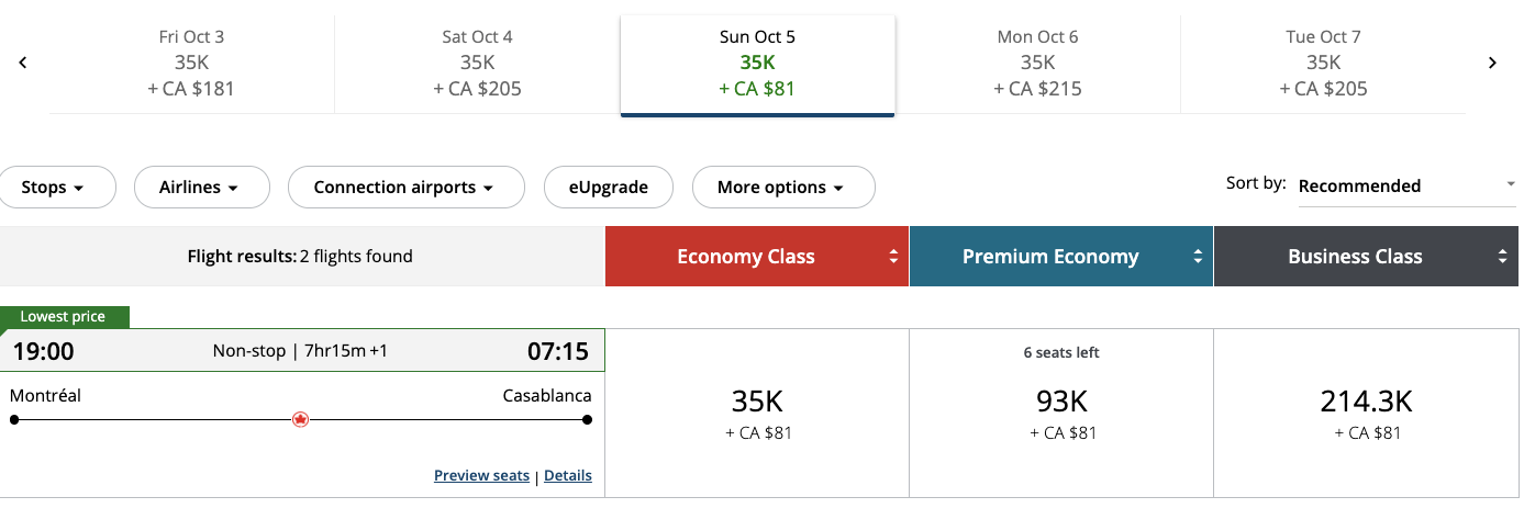 Aeroplan&nbsp;: 10 destinations to go with 55,000 Aeroplan points - YUL CMN FR