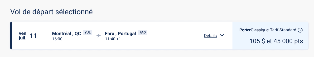 15 idées de destinations où partir avec 50&nbsp;000 points VIPorter - YUL FAO 45k FR