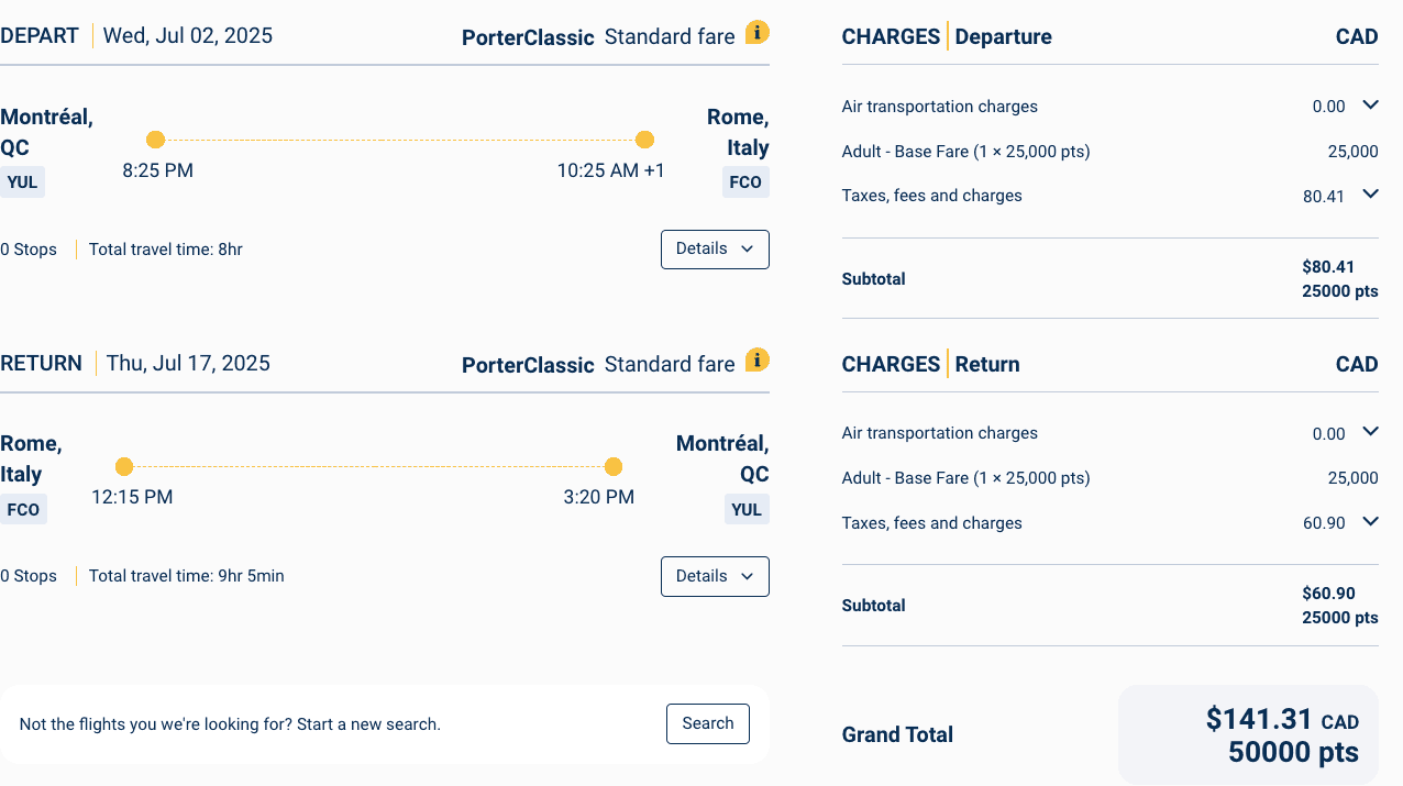 15 Destination Ideas for Travelling with 50,000 VIPorter Points - YUL FCO 50k FR