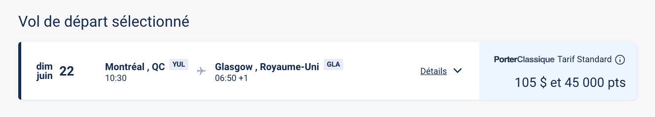 15 idées de destinations où partir avec 50&nbsp;000 points VIPorter - YUL GLA 45k FR