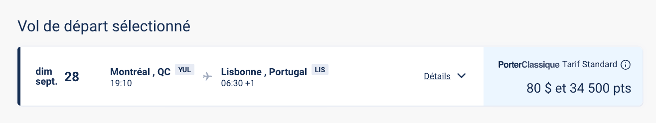 15 idées de destinations où partir avec 50&nbsp;000 points VIPorter - YUL LIS 34,5K FR