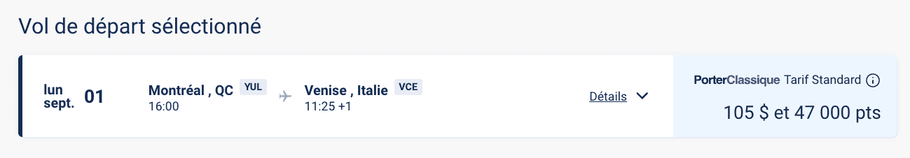 15 idées de destinations où partir avec 50&nbsp;000 points VIPorter - YUL VCE 47k FR