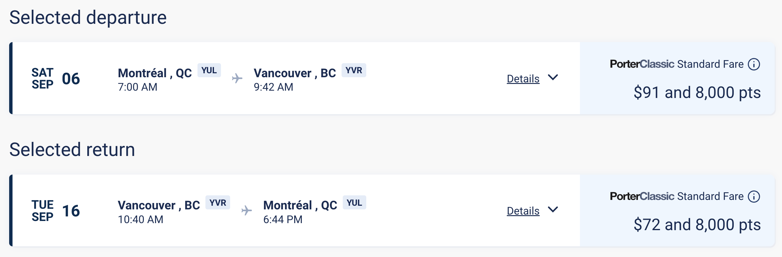 15 Destination Ideas for Travelling with 50,000 VIPorter Points - YUL YVR 16k FR