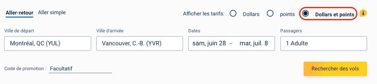 VIPorter&nbsp;: Tutoriel pour réserver un billet d’avion avec les points - YUL YVR outil recherche porter