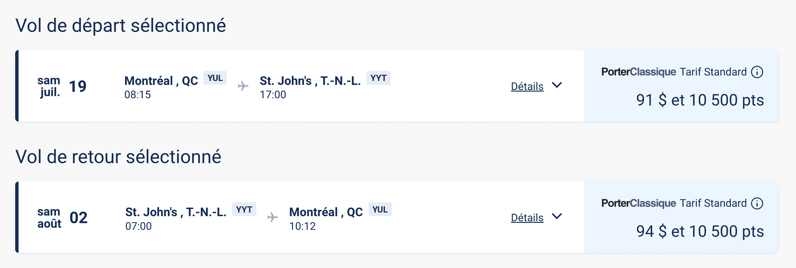 15 idées de destinations où partir avec 50&nbsp;000 points VIPorter - YUL YYT 21k FR