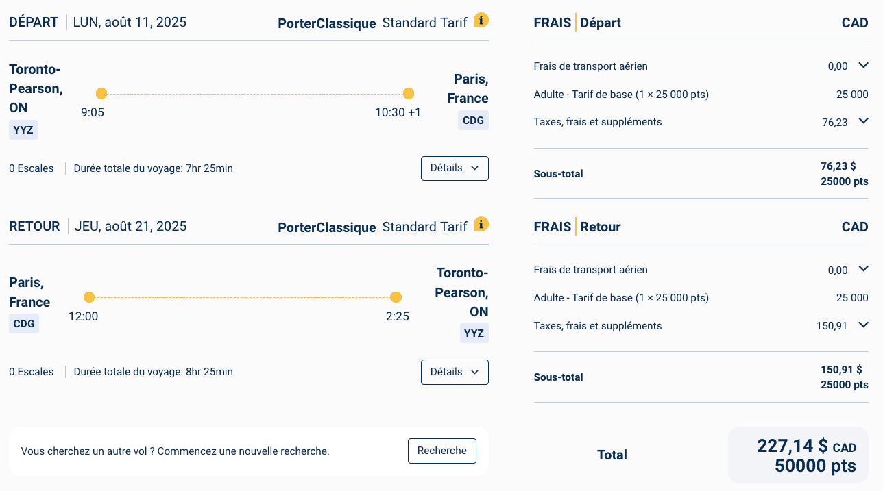 15 idées de destinations où partir avec 50&nbsp;000 points VIPorter - YYZ CDG 50k FR