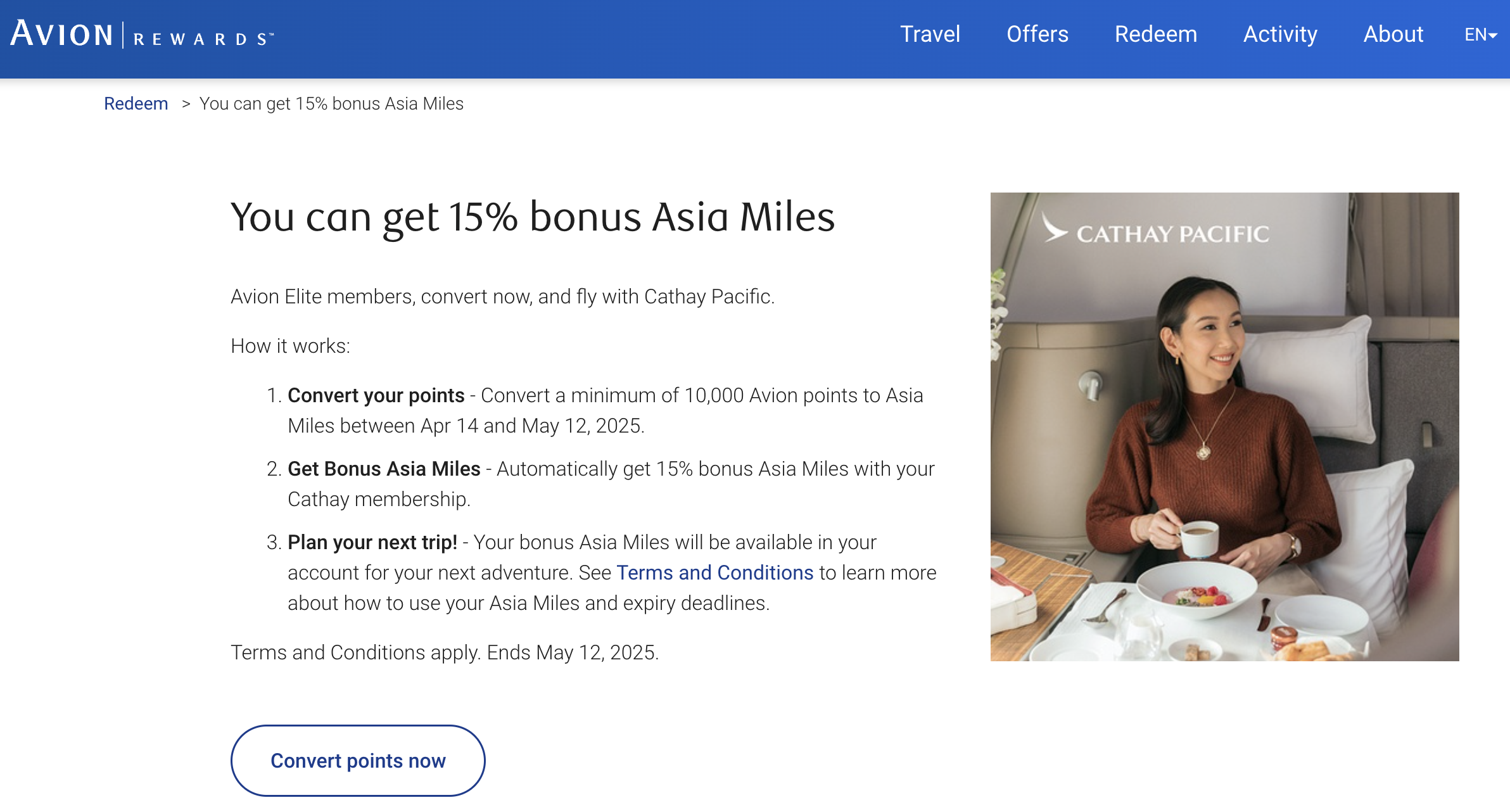 Get a 15% bonus when you transfer your RBC Avion points to Cathay Pacific Asia Miles - rbc avion prime asia miles