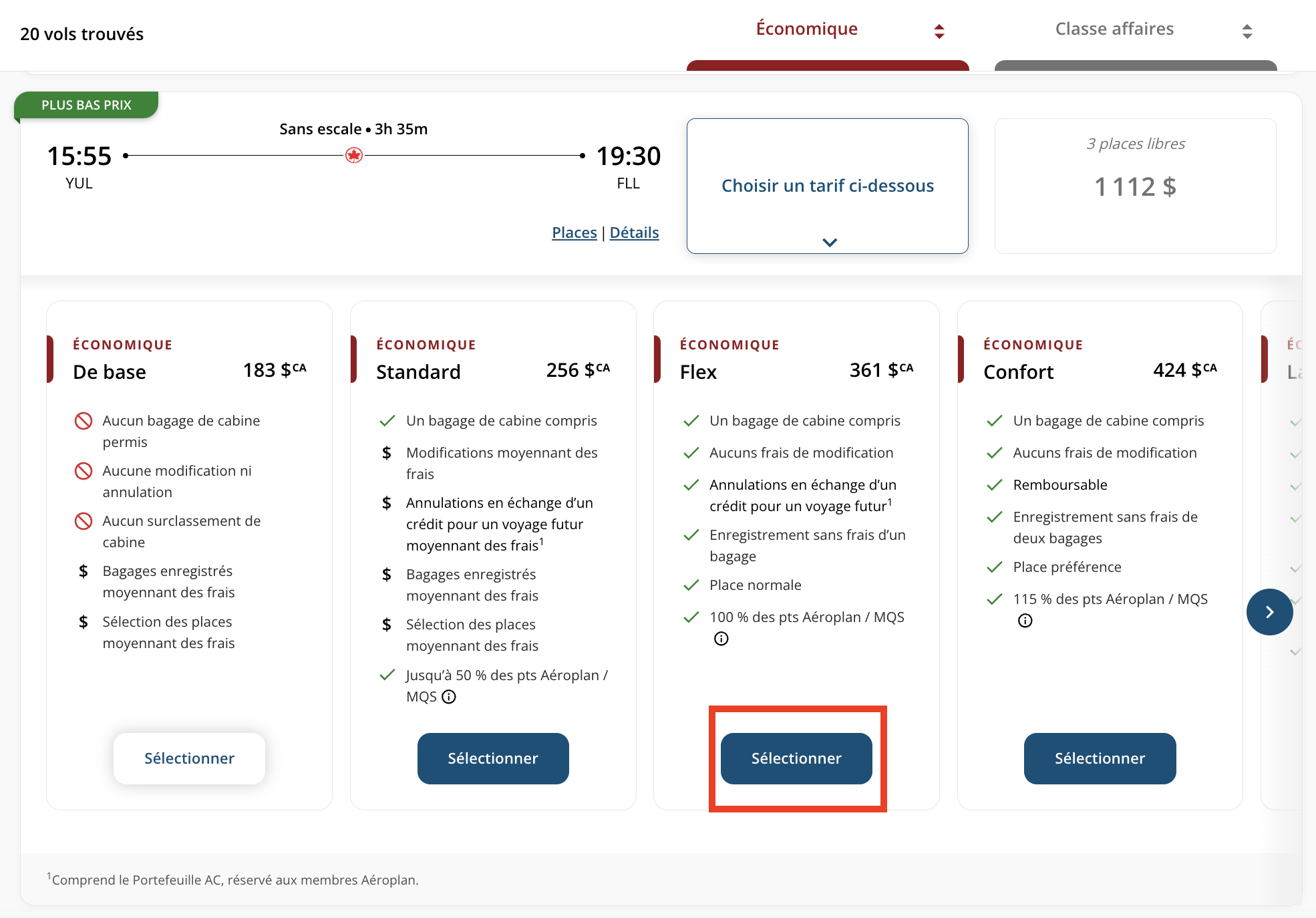 Les différentes classes tarifaires d’Air Canada&nbsp;: comment choisir? - Choix du la classe tarifaire