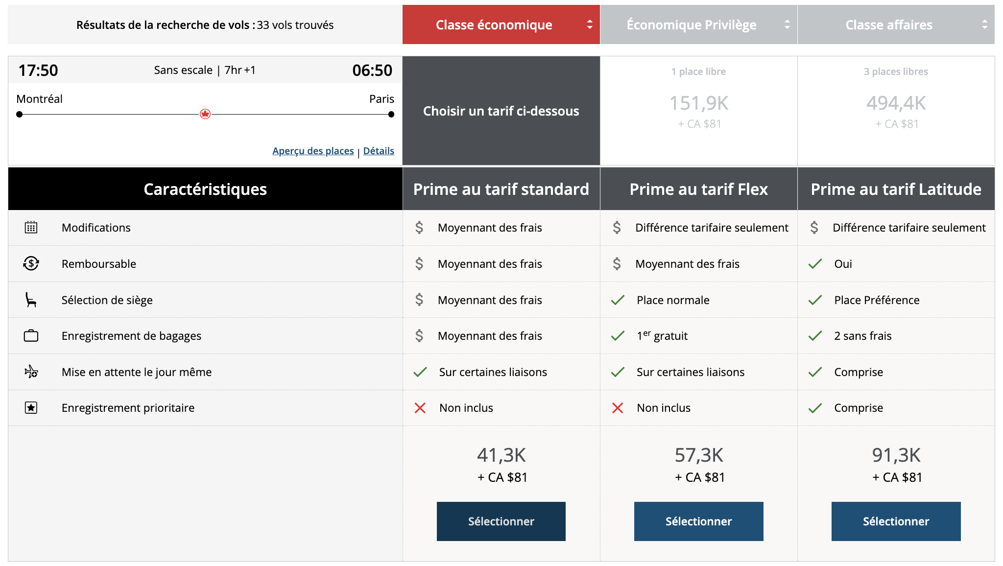 Les différentes classes tarifaires d’Air Canada&nbsp;: comment choisir? - Utilisation de points Aéroplan