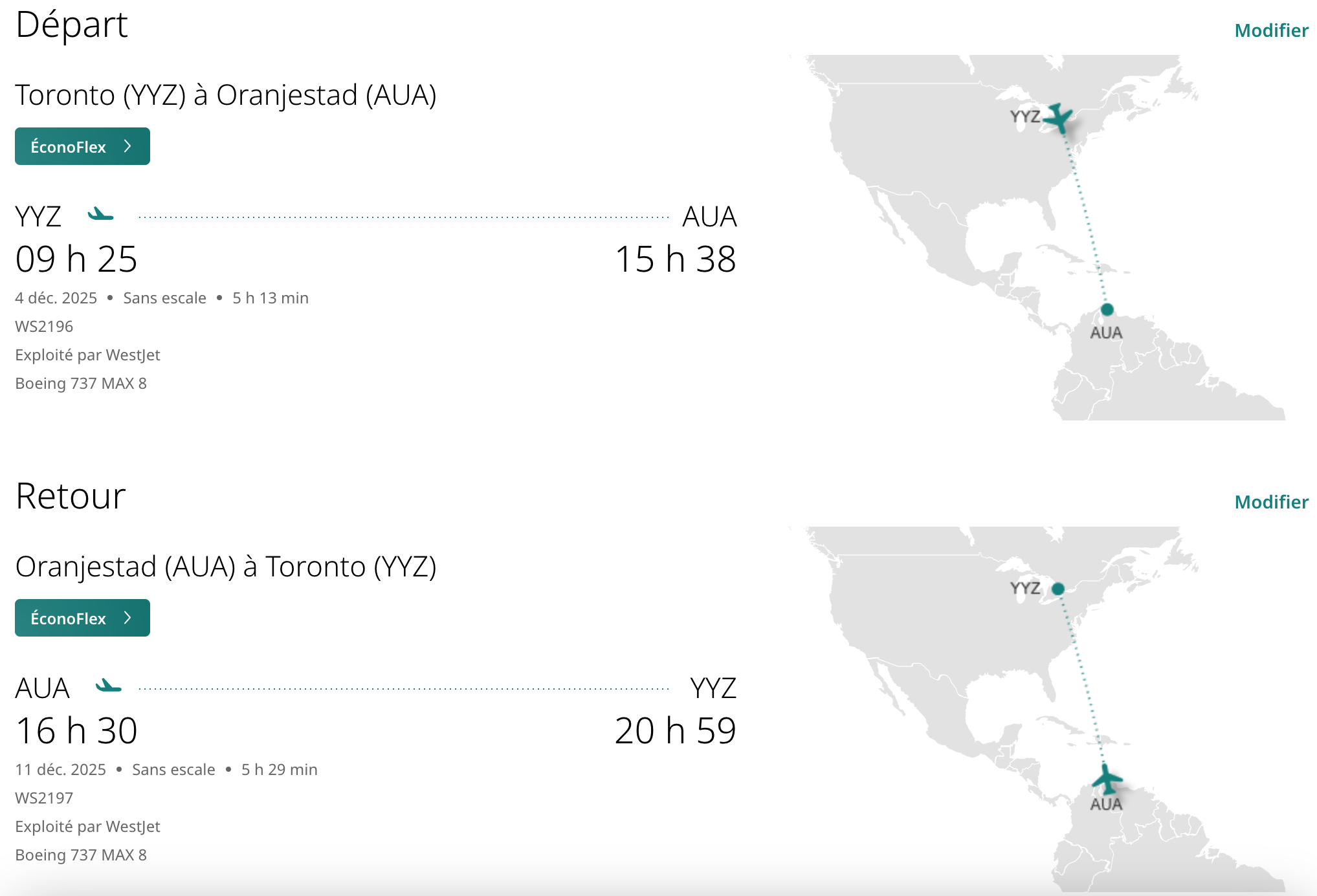 Récompenses WestJet&nbsp;: 8 destinations soleil pour moins de 70&nbsp;000 points WestJet - Toronto:Aruba -EN