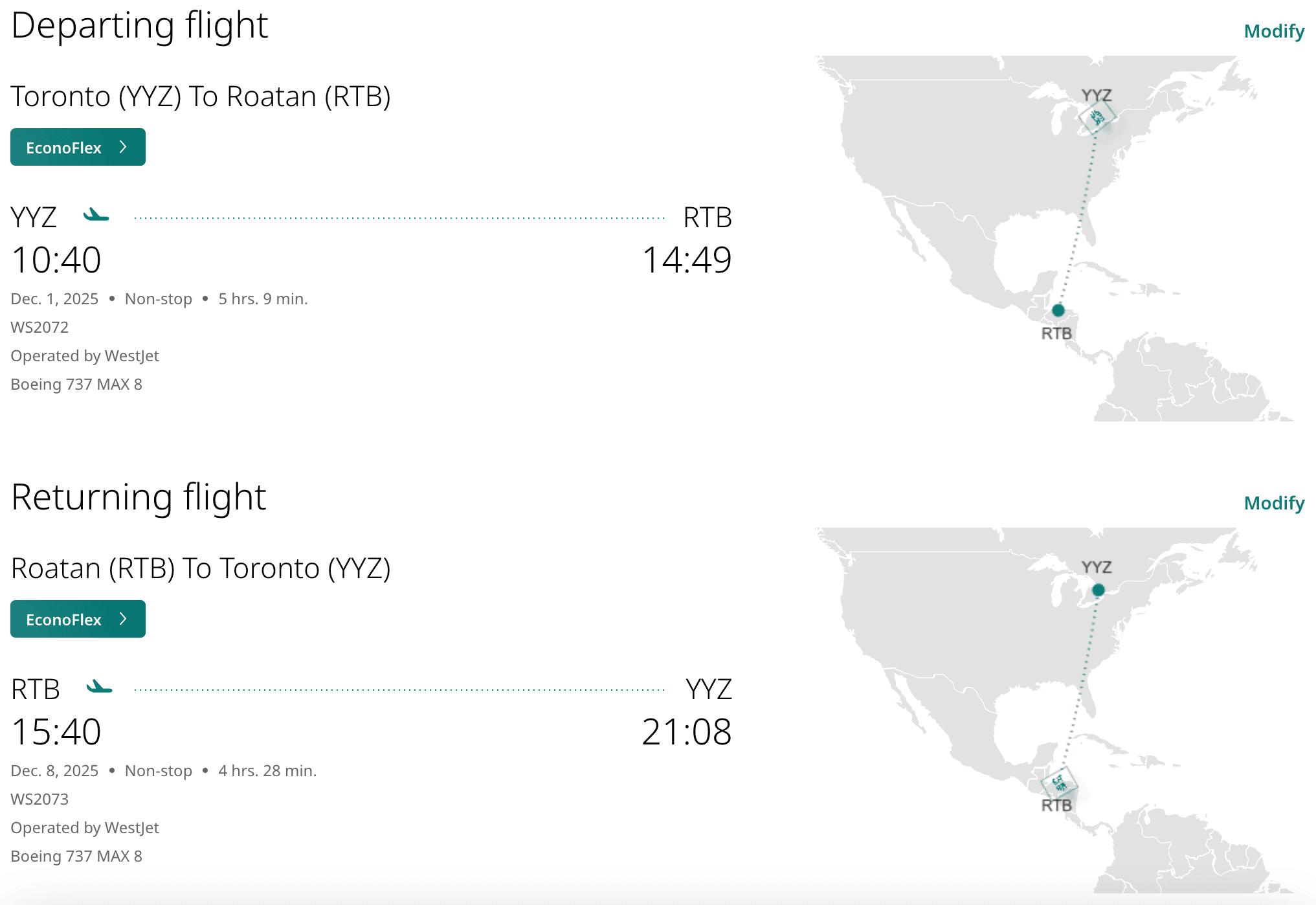WestJet Rewards: 8 Sun Destinations For Less Than 70,000 WestJet Points - WestJet Sun Destinations Toronto:Roatan EN