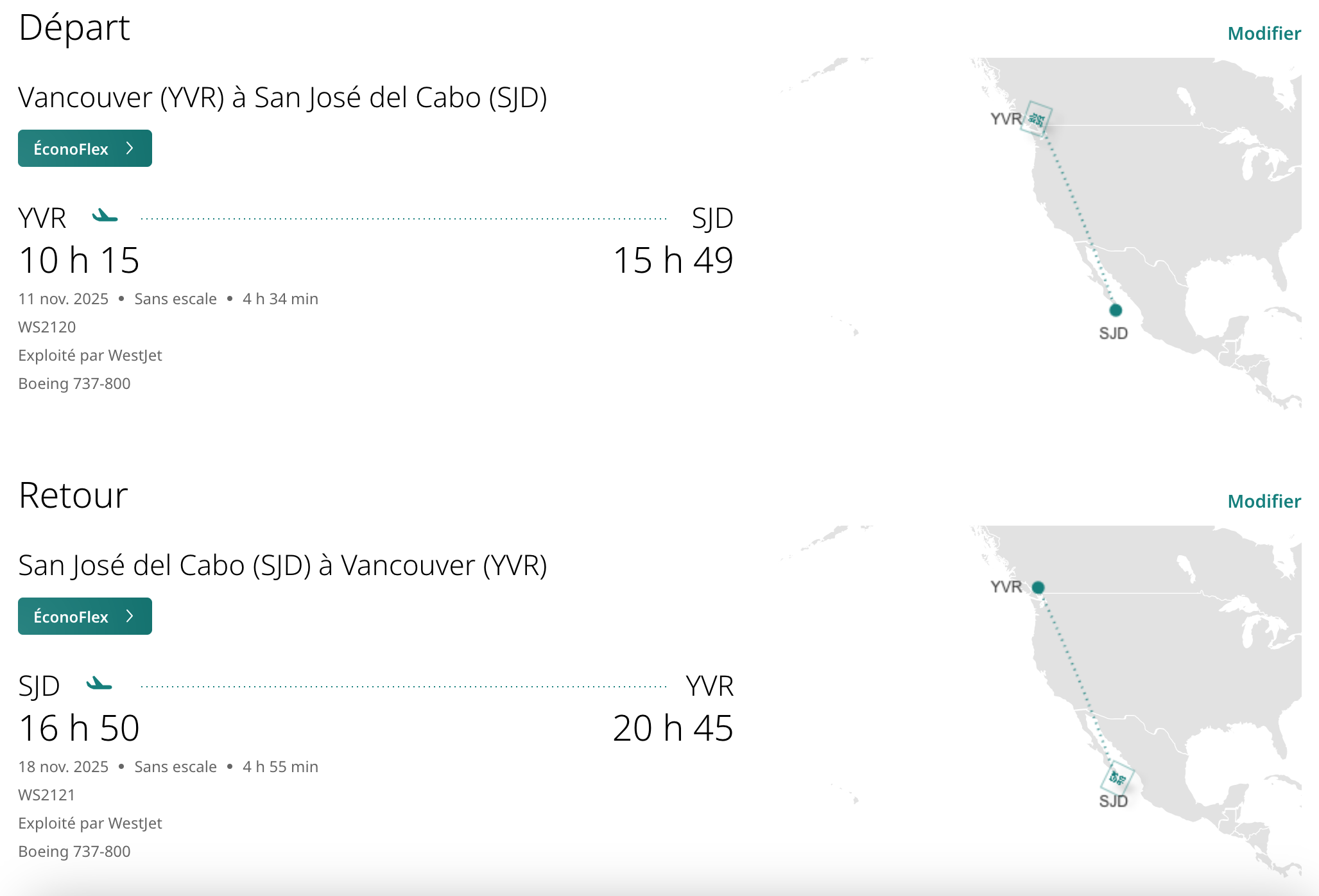 Récompenses WestJet&nbsp;: 8 destinations soleil pour moins de 70&nbsp;000 points WestJet - Vancouver:San Jose del Cabo -EN
