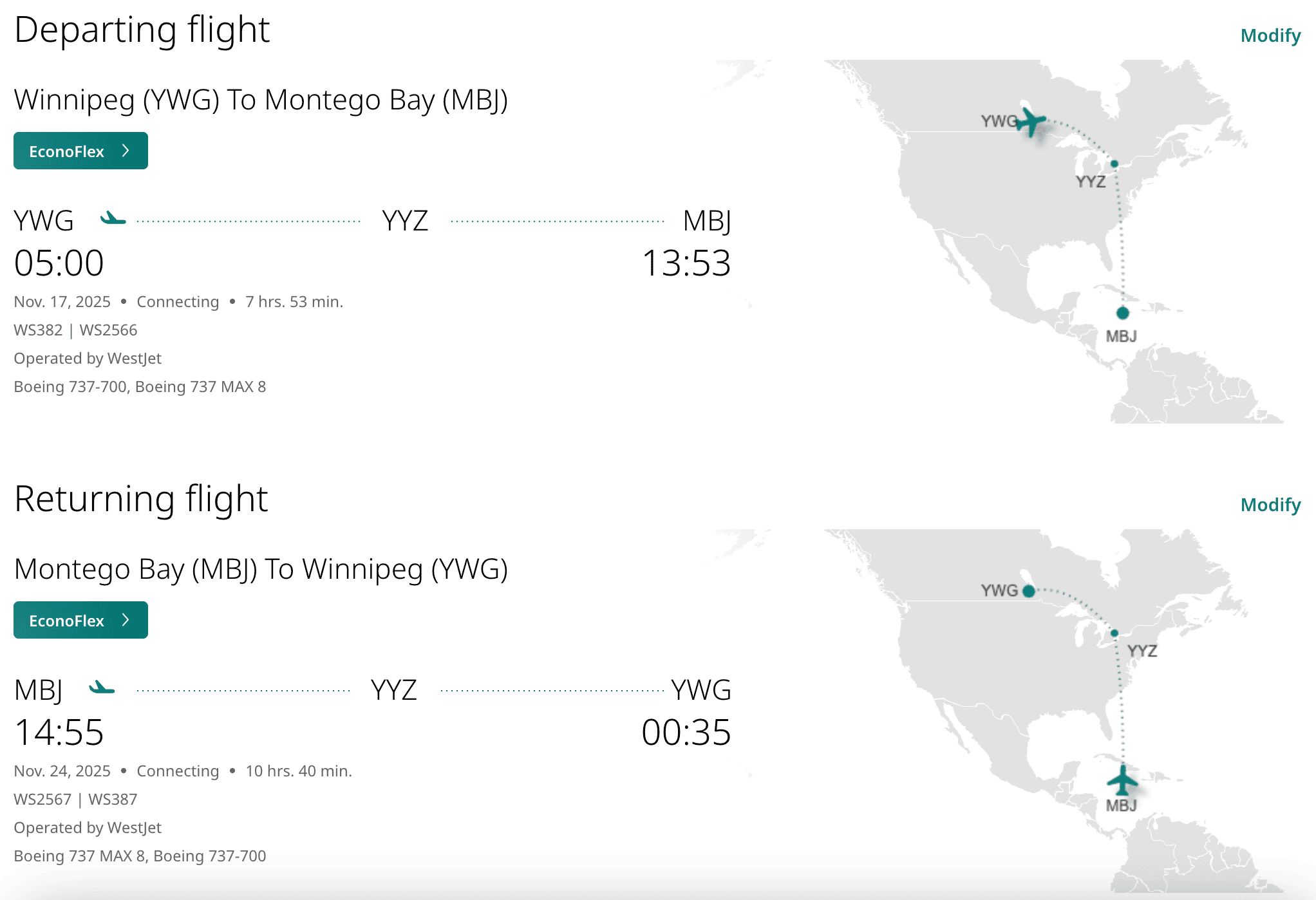 WestJet Rewards: 8 Sun Destinations For Less Than 70,000 WestJet Points - WestJet Sun Destinations Winnipeg:Montego Bay EN