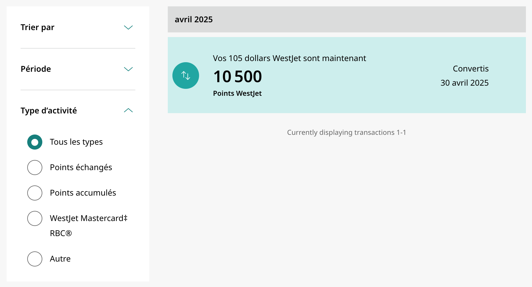 Comment fonctionne la eBoutique Récompenses WestJet&nbsp;? - Account activity -EN