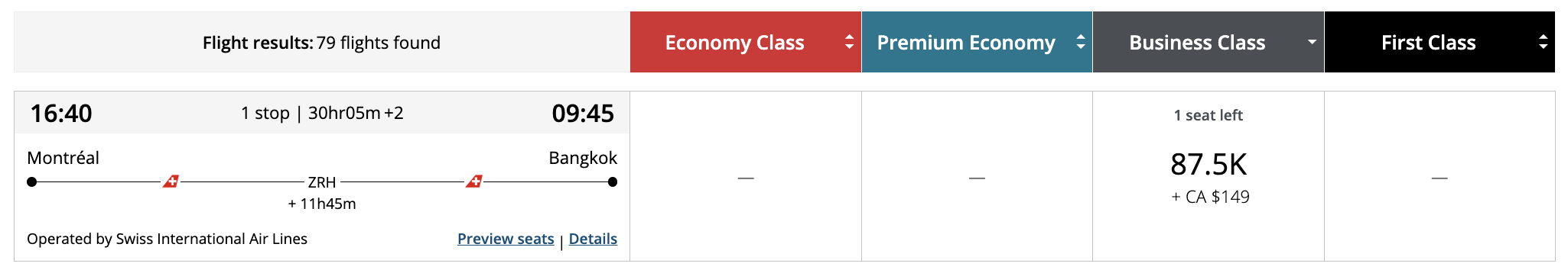 Business Class Sweetspots with Aeroplan from Canada - aeroplan asie