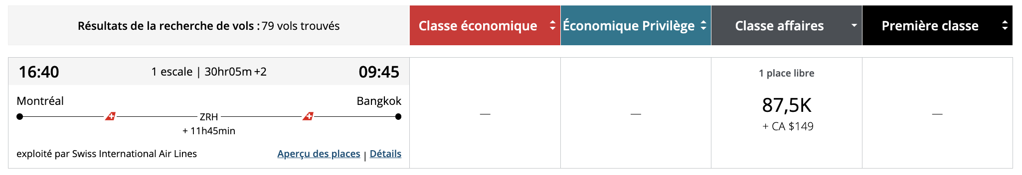 Les sweetspots en classe affaires avec Aéroplan depuis le Canada - aeroplan asie