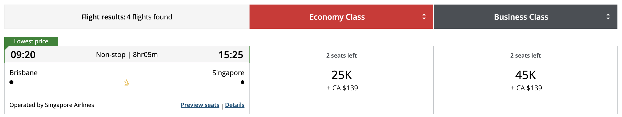 Business Class Sweetspots with Aeroplan from Canada - oceanie asie aeroplan J