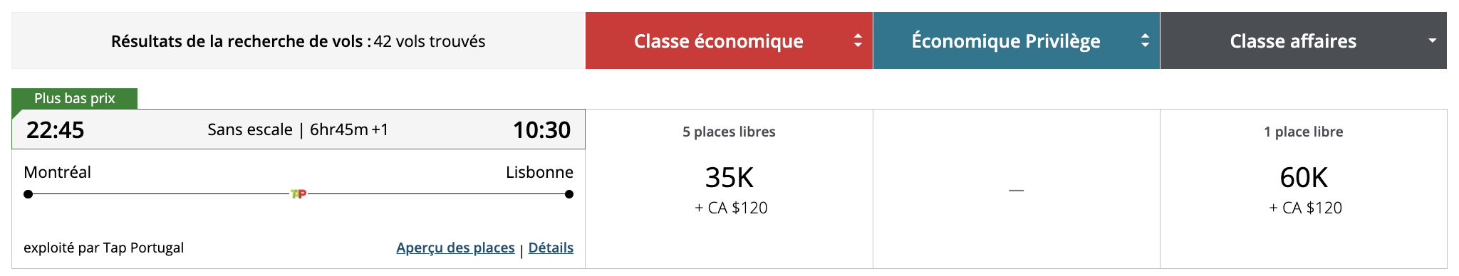Les sweetspots en classe affaires avec Aéroplan depuis le Canada - sweetspots aeroplan classe affaires europe