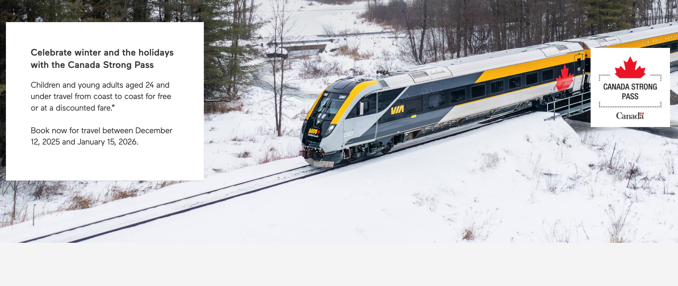 Laissez-passer Un Canada fort&nbsp;: comment économiser sur vos aventures canadiennes cet hiver - VIA Rail image -EN