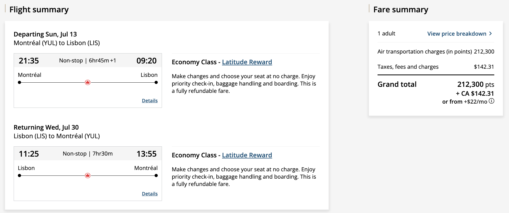 How to Get and Use the Air Canada Worldwide Companion Pass - comparatif achat en points eco lat