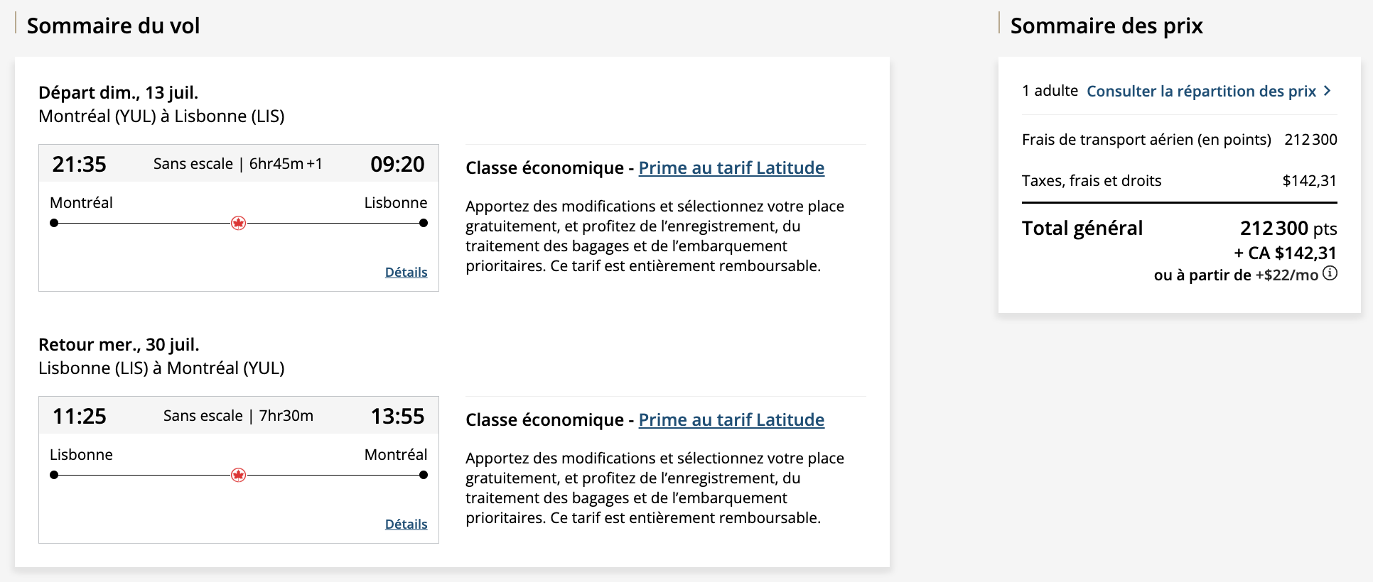 Comment obtenir et utiliser la Passe Compagnon Monde Air Canada - comparatif achat en points eco lat