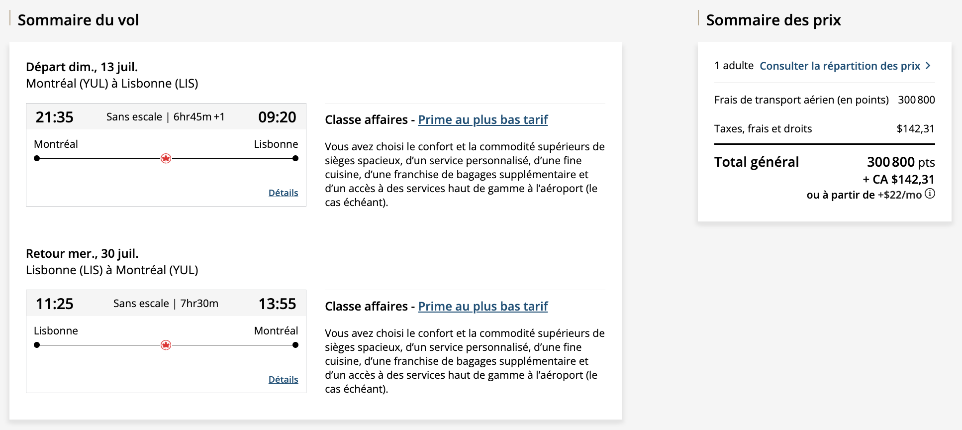 Comment obtenir et utiliser la Passe Compagnon Monde Air Canada - comparatif achat en points en j