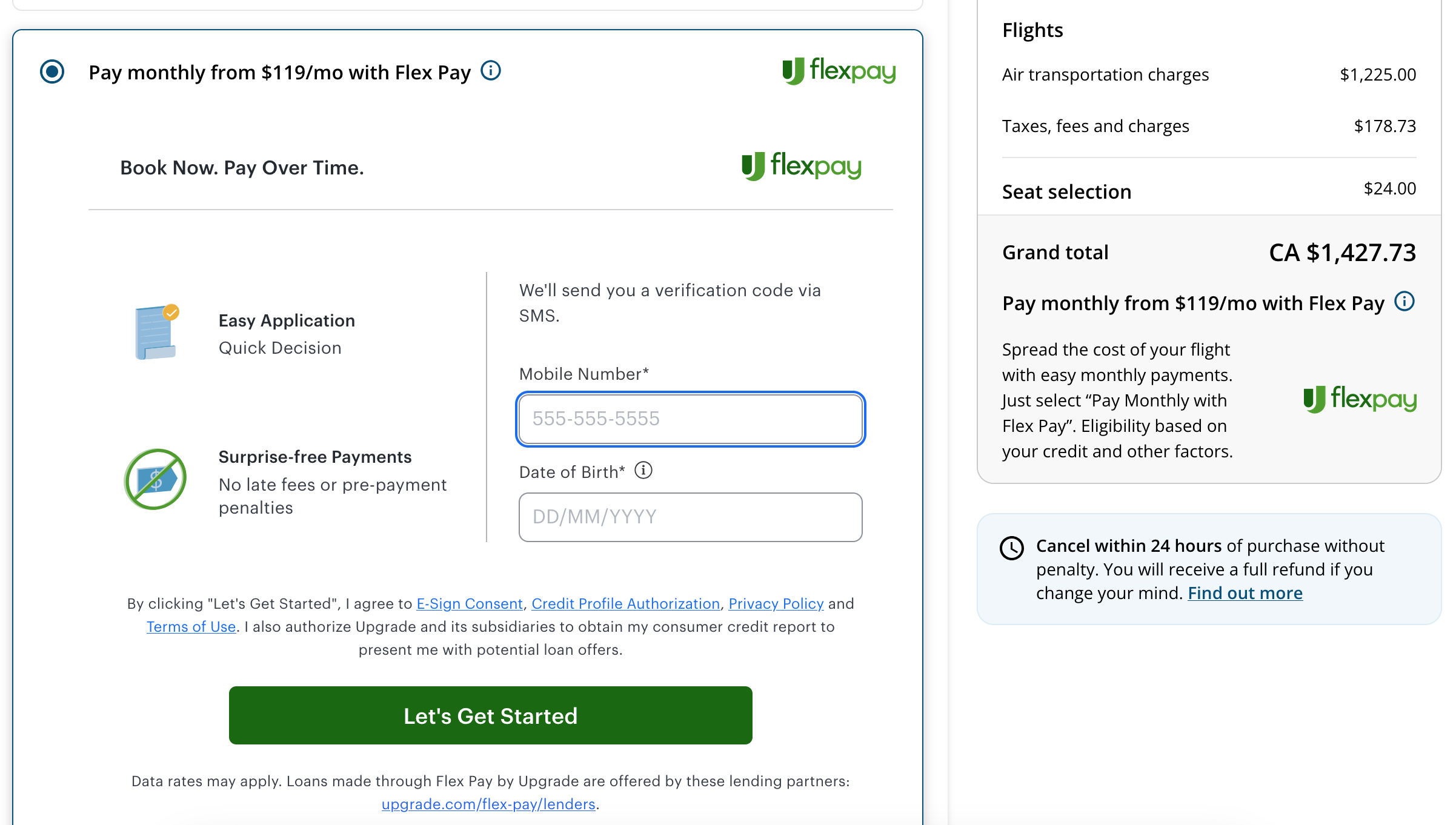 Flex Pay for Air Canada and Aeroplan: How Does It Work? - Flex Pay Enter Information EN