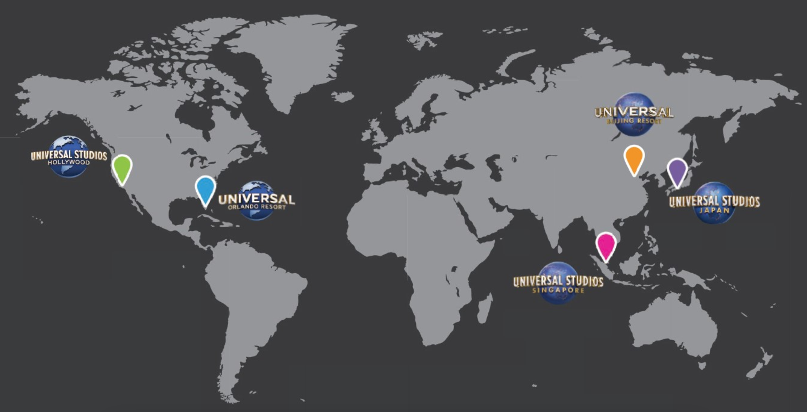Universal Studios Theme Parks Around the World - Universal Studios Map of locations