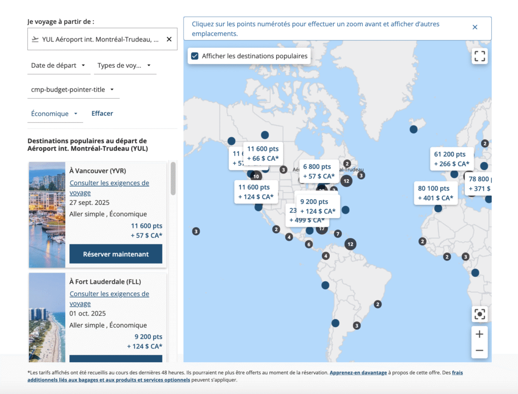 meilleurs prix aeroplan chercheurs de points
