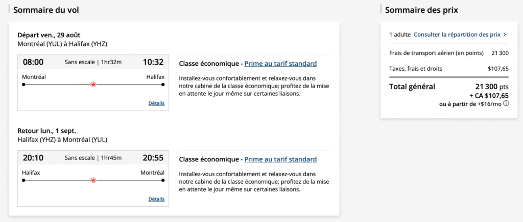 short escape aeroplan halifax