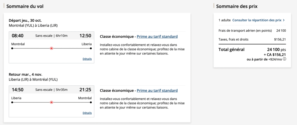 short escape aeroplan liberia costa rica