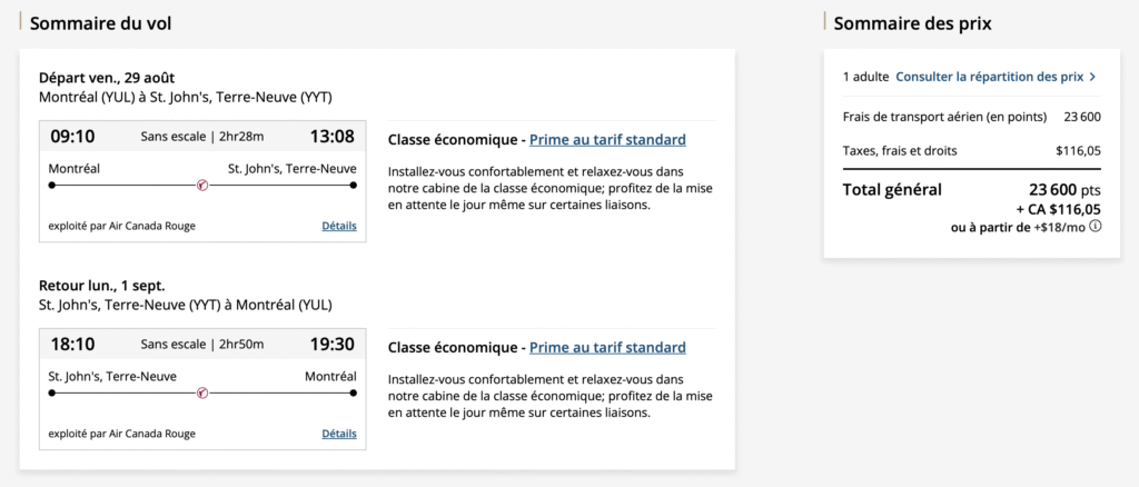 short escape aeroplan st john