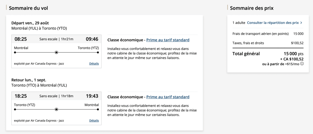 short escape aeroplan toronto
