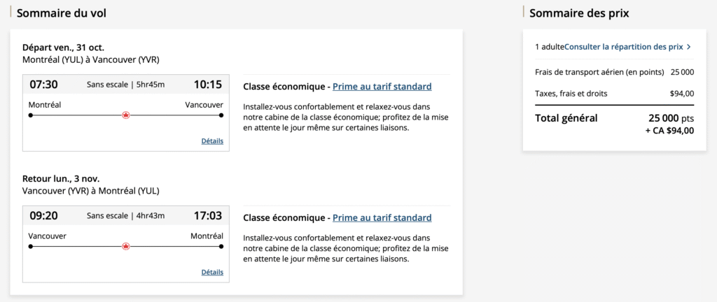 short escape aeroplan vancouver