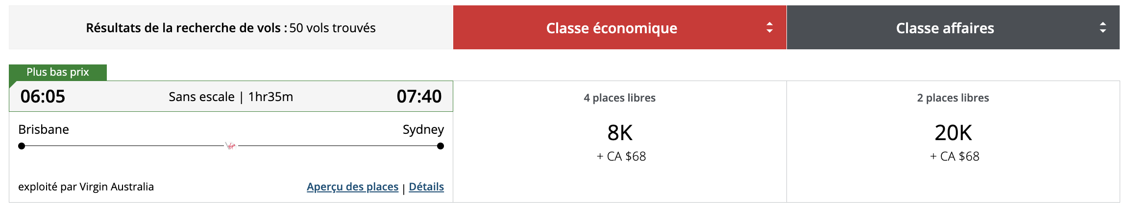 Océanie&nbsp;: Comment s’y rendre en utilisant des points et des milles - virgin australia aeroplan