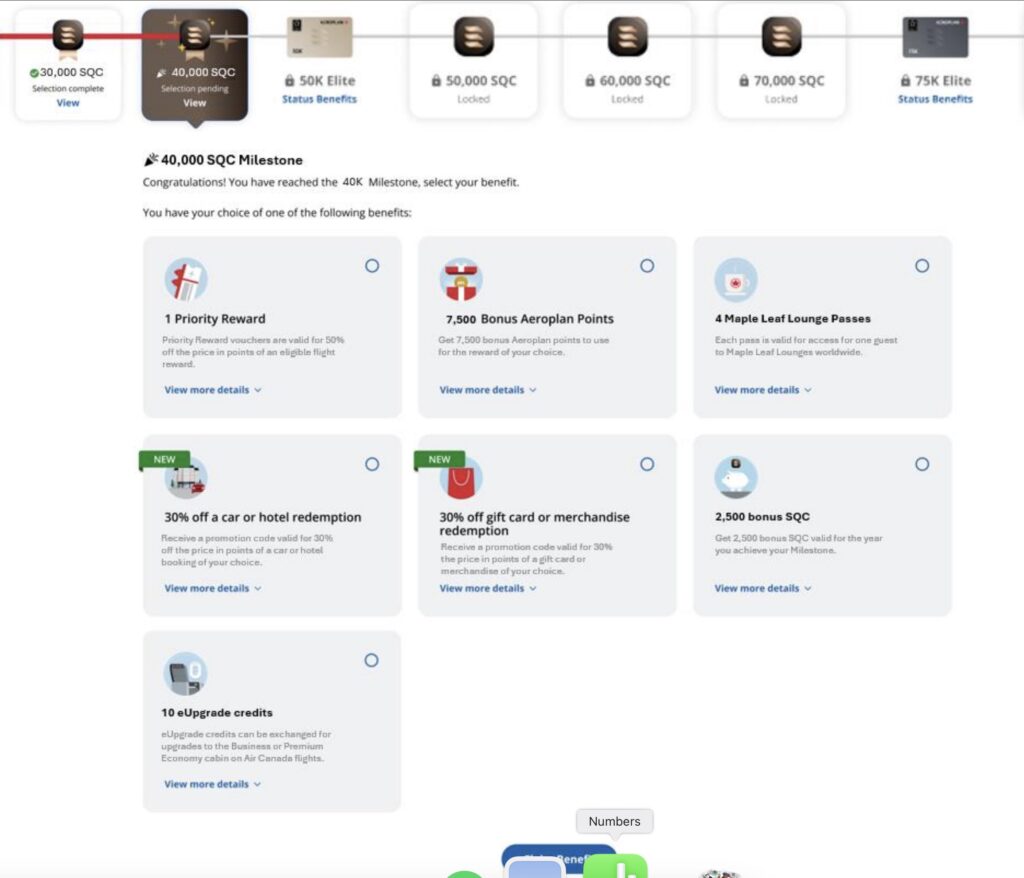 privilège jalon milestones aeroplan air canada
