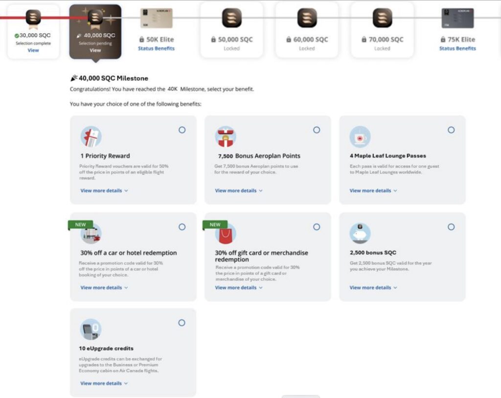 privilège jalon milestones aeroplan air canada