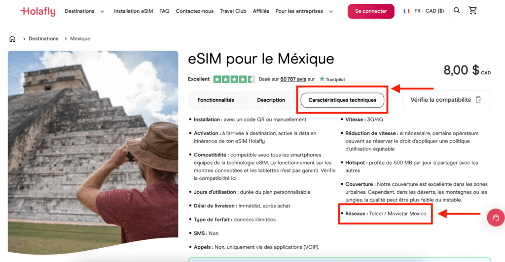 Holafly vs Airalo - Holafly caractéristiques techniques