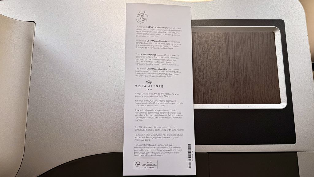 TAP-Classe-Affaires-A321-Neo-Repas 02 – Menu