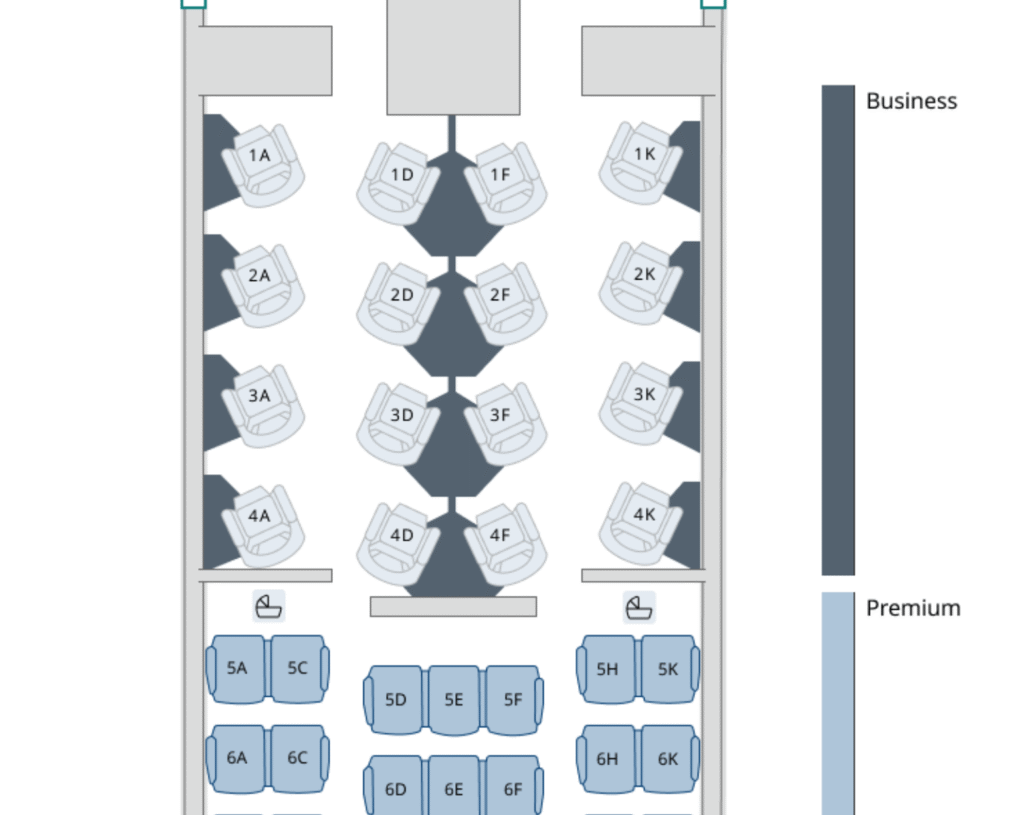 WestJet Business Class seat chart EN