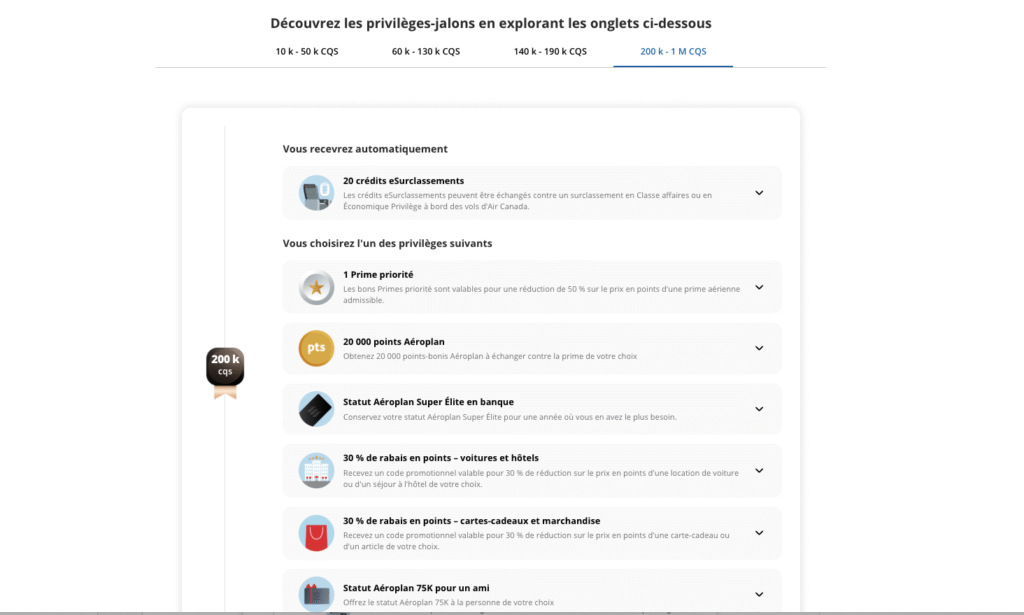 aeroplan privilege jalons 1
