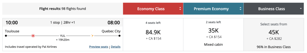 air canada classe affaires pas cher