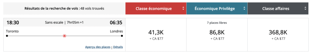 air canada classe affaire dynamique
