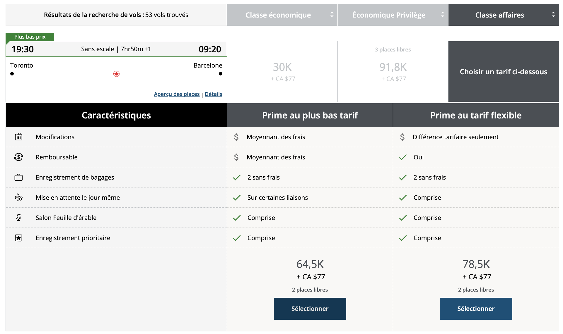 Classe affaires Air Canada&nbsp;: Classe Signature et Suite Signature - air canada classe affaires suite signature