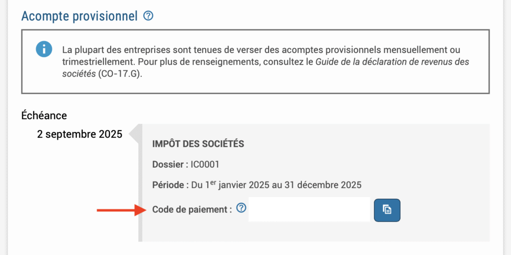 revenu quebec code de paiement