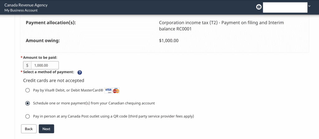 selection mode de paiement ARC